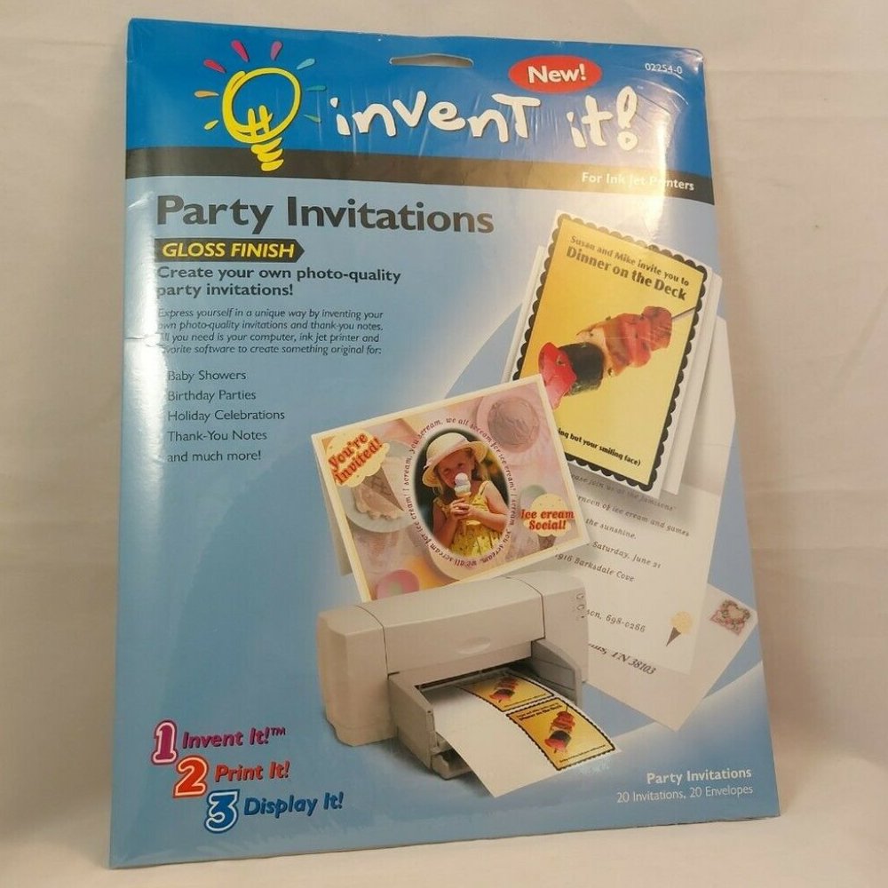 Invent It Party Invitations  Gloss Finish Ink Jet 02254-0 20 invit/20 envelopes